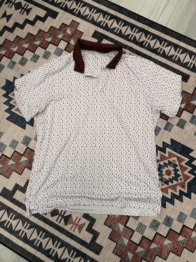 Bonobos White Polo with Maroon Collar and Microprint